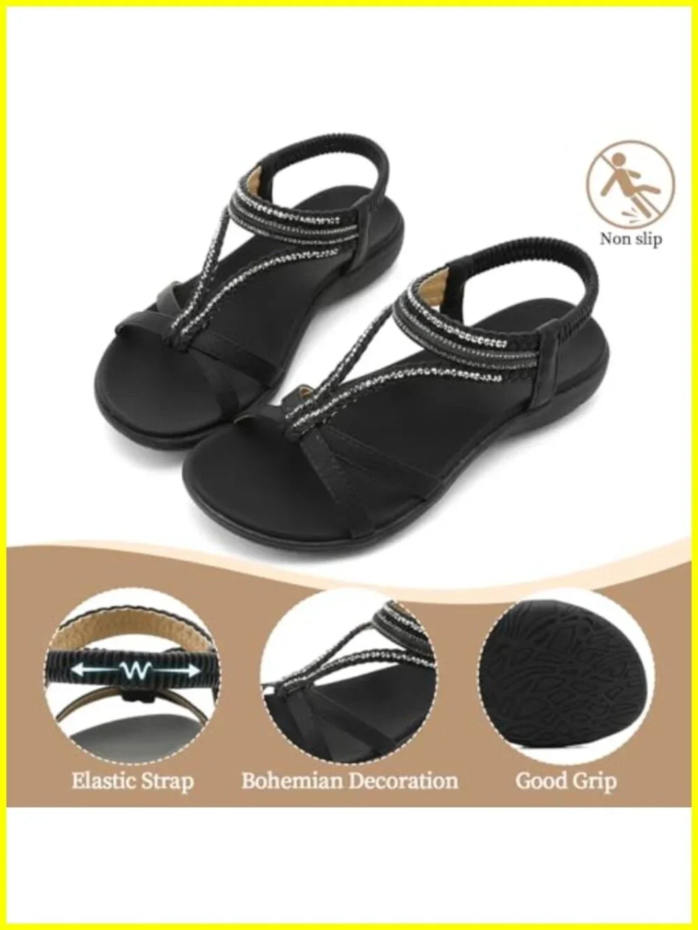 Bohemian Flat Sandals Gladiator Style Rhinestones Cushioned Orthopedic Summer